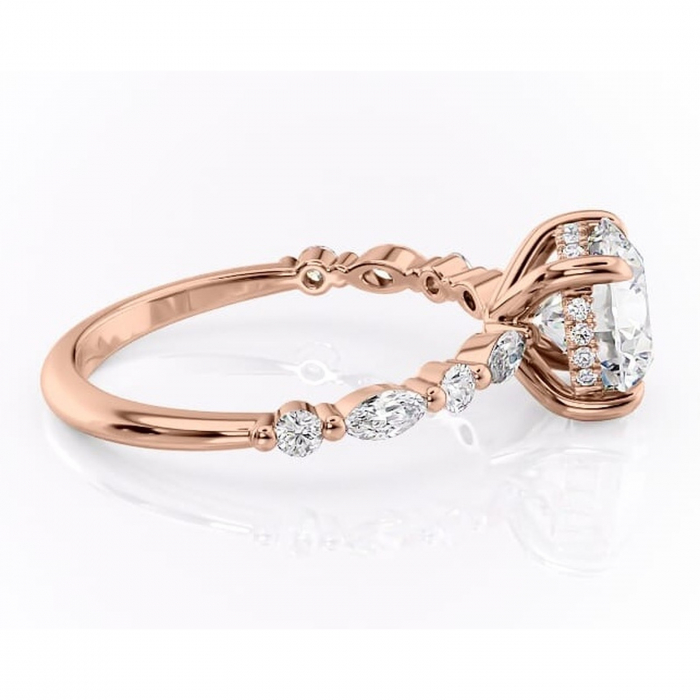 Inel de logodnă Gwendolyn din aur Rose 14kt cu moissanite tăietură rotundă – Pietre laterale rafinată pentru profil înalt | Personalizează și configurează gratuit online [2]