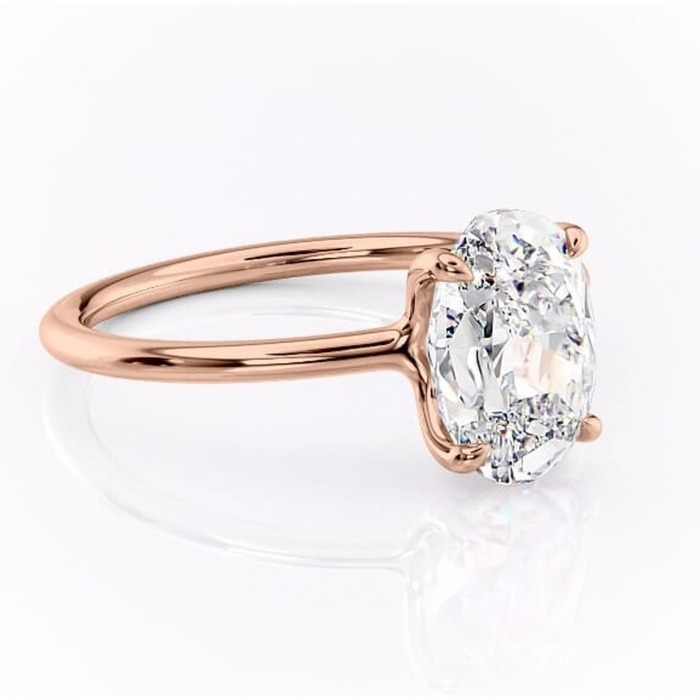 Inel de logodnă Helena din aur Rose 18kt cu moissanite tăietură ovală – Solitar rafinată pentru profil jos | Personalizează și configurează gratuit online [1]