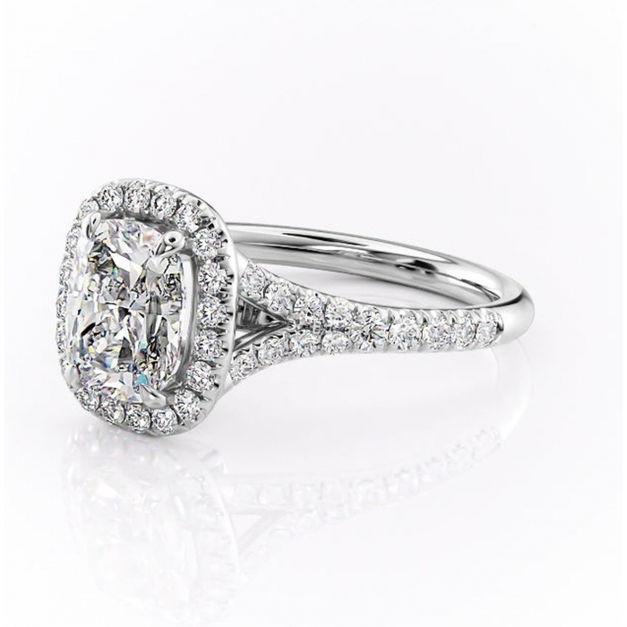 Inel de logodnă Henrietta din aur Alb 14kt cu moissanite tăietură asscher – Halo rafinată pentru profil mediu | Personalizează și configurează gratuit online [7]