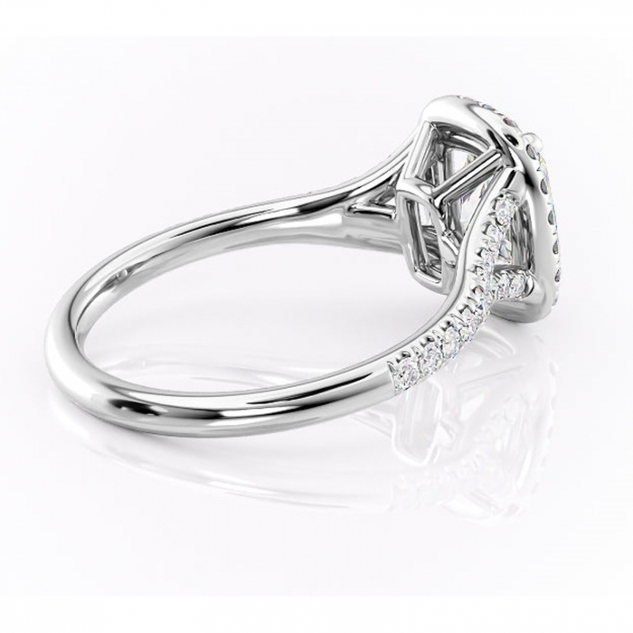Inel de logodnă Henrietta din aur Alb 14kt cu moissanite tăietură asscher – Halo rafinată pentru profil mediu | Personalizează și configurează gratuit online [3]