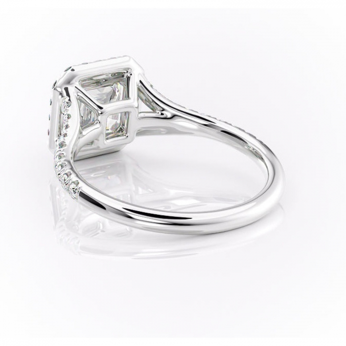 Inel de logodnă Henrietta din aur Alb 14kt cu moissanite tăietură asscher – Halo rafinată pentru profil mediu | Personalizează și configurează gratuit online [4]