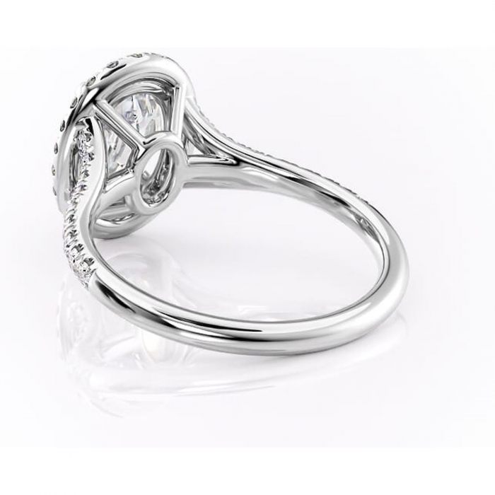 Inel de logodnă Henrietta din aur Alb 14kt cu moissanite tăietură ovală – Halo rafinată pentru profil mediu | Personalizează și configurează gratuit online [4]