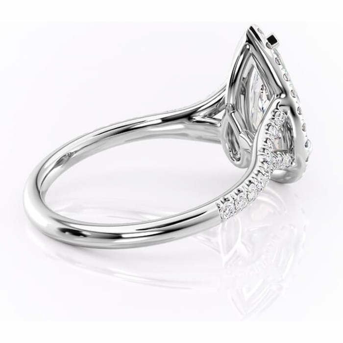 Inel de logodnă Henrietta din aur Alb 18kt cu moissanite tăietură pară – Halo rafinată pentru profil mediu | Personalizează și configurează gratuit online [3]