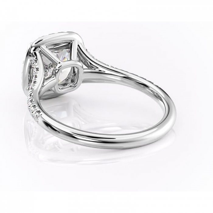Inel de logodnă Henrietta din aur Alb 14kt cu moissanite tăietură pernă – Halo rafinată pentru profil mediu | Personalizează și configurează gratuit online [4]