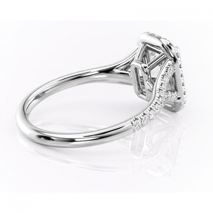 Inel de logodnă Henrietta din aur Alb 14kt cu moissanite tăietură radiantă – Halo rafinată pentru profil mediu | Personalizează și configurează gratuit online [3]