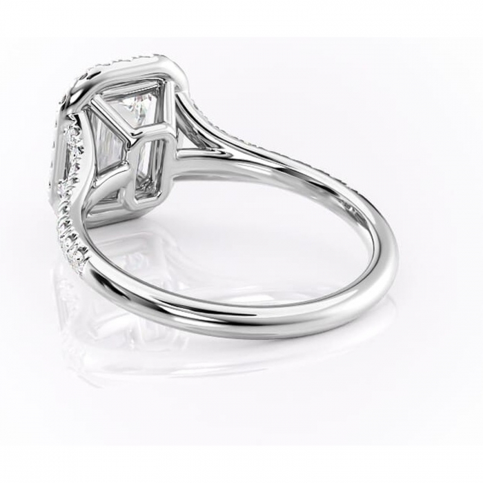 Inel de logodnă Henrietta din aur Alb 18kt cu moissanite tăietură smarald – Halo rafinată pentru profil mediu | Personalizează și configurează gratuit online [4]