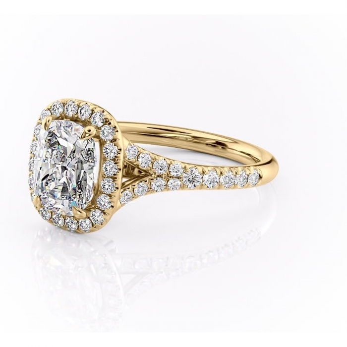 Inel de logodnă Henrietta din aur Galben 14kt cu moissanite tăietură asscher – Halo rafinată pentru profil mediu | Personalizează și configurează gratuit online [7]