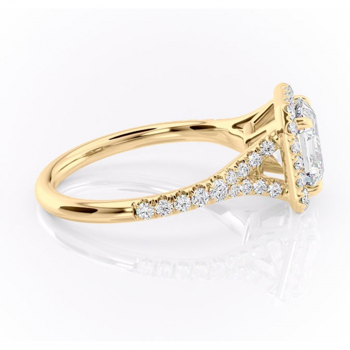 Inel de logodnă Henrietta din aur Galben 14kt cu moissanite tăietură asscher – Halo rafinată pentru profil mediu | Personalizează și configurează gratuit online [2]