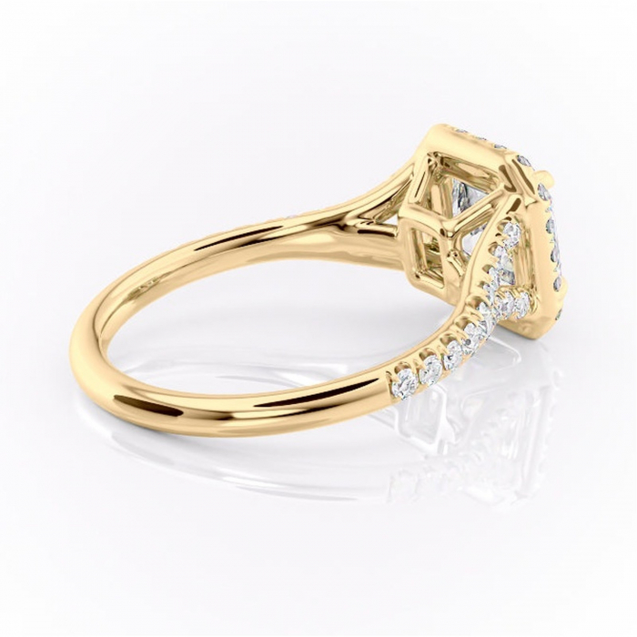 Inel de logodnă Henrietta din aur Galben 14kt cu moissanite tăietură asscher – Halo rafinată pentru profil mediu | Personalizează și configurează gratuit online [3]