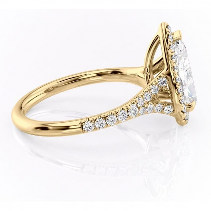 Inel de logodnă Henrietta din aur Galben 14kt cu moissanite tăietură pară – Halo rafinată pentru profil mediu | Personalizează și configurează gratuit online [2]