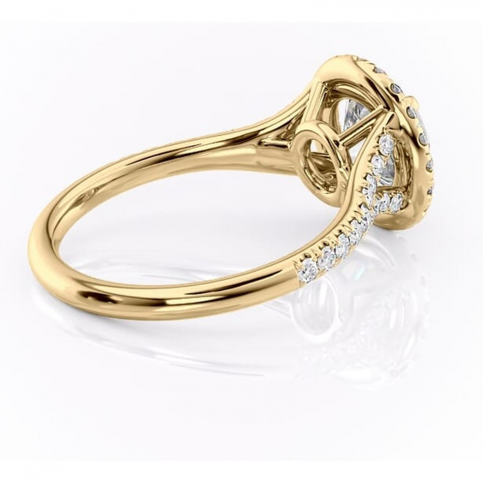 Inel de logodnă Henrietta din aur Galben 14kt cu moissanite tăietură rotundă – Halo rafinată pentru profil mediu | Personalizează și configurează gratuit online [3]