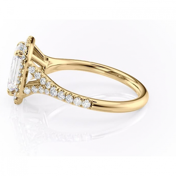 Inel de logodnă Henrietta din aur Galben 14kt cu moissanite tăietură smarald – Halo rafinată pentru profil mediu | Personalizează și configurează gratuit online [6]