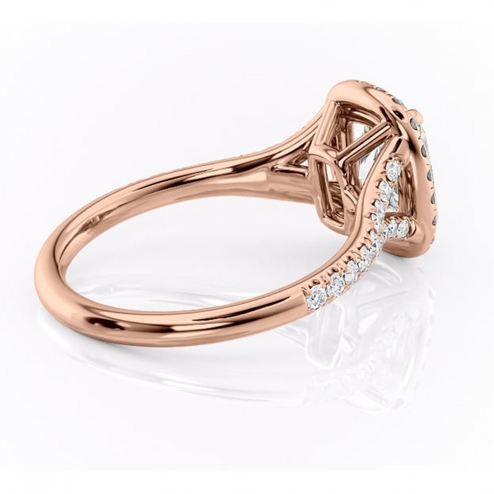 Inel de logodnă Henrietta din aur Rose 14kt cu moissanite tăietură asscher – Halo rafinată pentru profil mediu | Personalizează și configurează gratuit online [3]