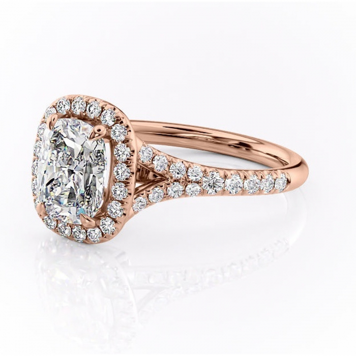 Inel de logodnă Henrietta din aur Rose 14kt cu moissanite tăietură asscher – Halo rafinată pentru profil mediu | Personalizează și configurează gratuit online [7]