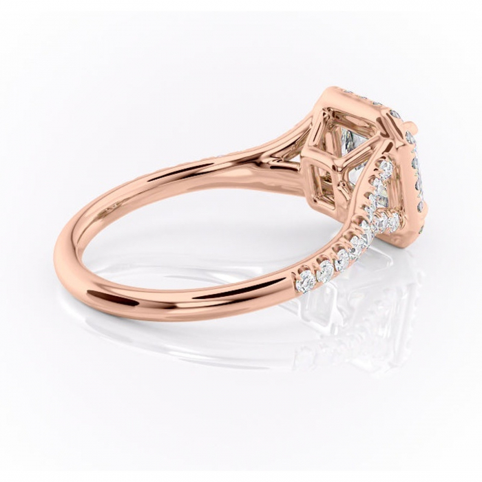 Inel de logodnă Henrietta din aur Rose 14kt cu moissanite tăietură asscher – Halo rafinată pentru profil mediu | Personalizează și configurează gratuit online [3]