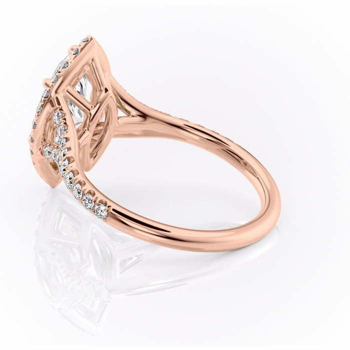 Inel de logodnă Henrietta din aur Rose 14kt cu moissanite tăietură marquise – Halo rafinată pentru profil mediu | Personalizează și configurează gratuit online [5]