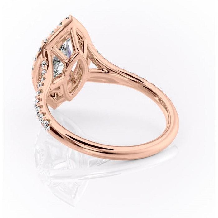 Inel de logodnă Henrietta din aur Rose 14kt cu moissanite tăietură marquise – Halo rafinată pentru profil mediu | Personalizează și configurează gratuit online [4]
