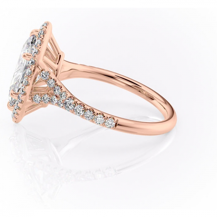 Inel de logodnă Henrietta din aur Rose 14kt cu moissanite tăietură marquise – Halo rafinată pentru profil mediu | Personalizează și configurează gratuit online [6]