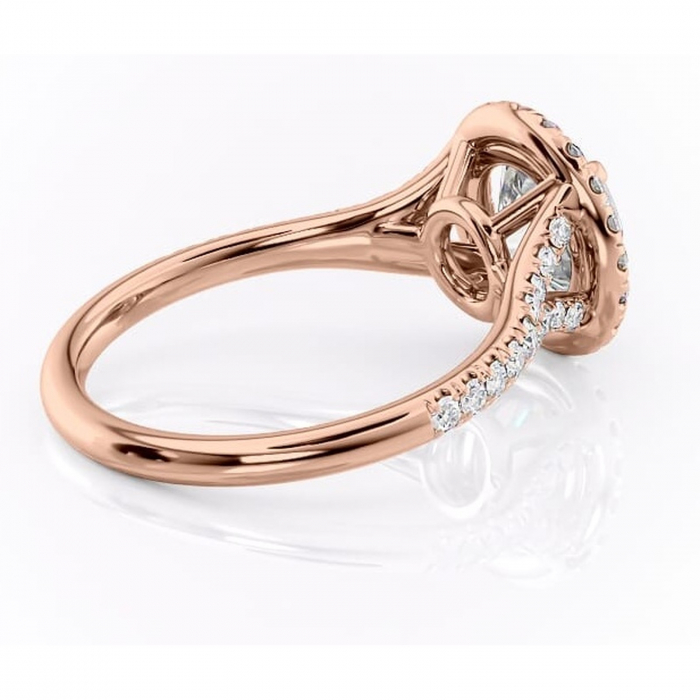 Inel de logodnă Henrietta din aur Rose 14kt cu moissanite tăietură rotundă – Halo rafinată pentru profil mediu | Personalizează și configurează gratuit online [3]