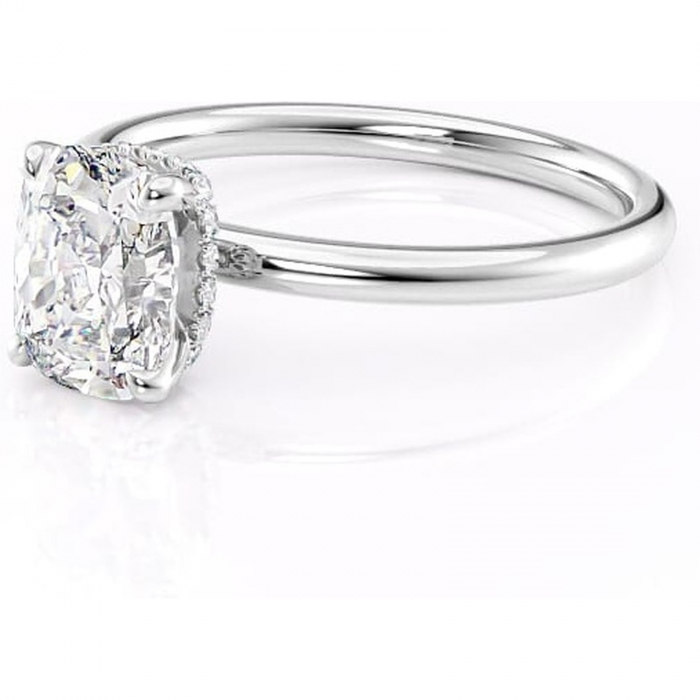 Inel de logodnă Indie din aur Alb 14kt cu moissanite tăietură pernă – Solitar rafinată pentru profil înalt | Personalizează și configurează gratuit online [7]