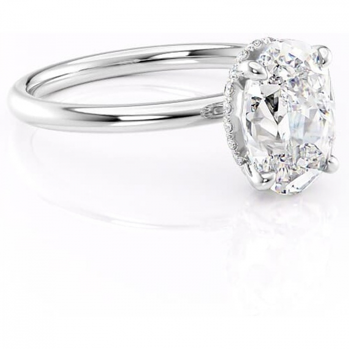 Inel de logodnă Indie din aur Alb 14kt cu moissanite tăietură ovală – Solitar rafinată pentru profil înalt | Personalizează și configurează gratuit online [1]