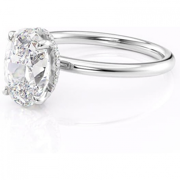 Inel de logodnă Indie din aur Alb 14kt cu moissanite tăietură ovală – Solitar rafinată pentru profil înalt | Personalizează și configurează gratuit online [7]