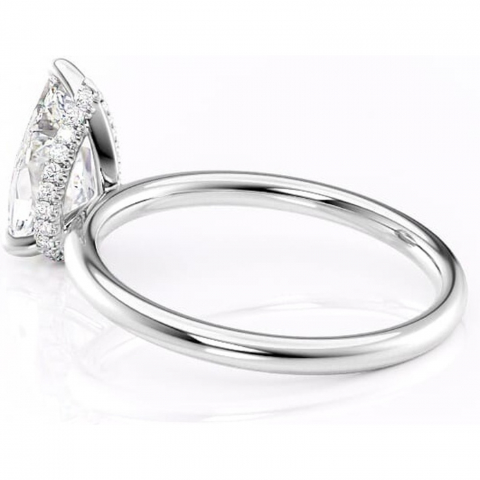 Inel de logodnă Indie din aur Alb 18kt cu moissanite tăietură pară – Solitar rafinată pentru profil înalt | Personalizează și configurează gratuit online [5]