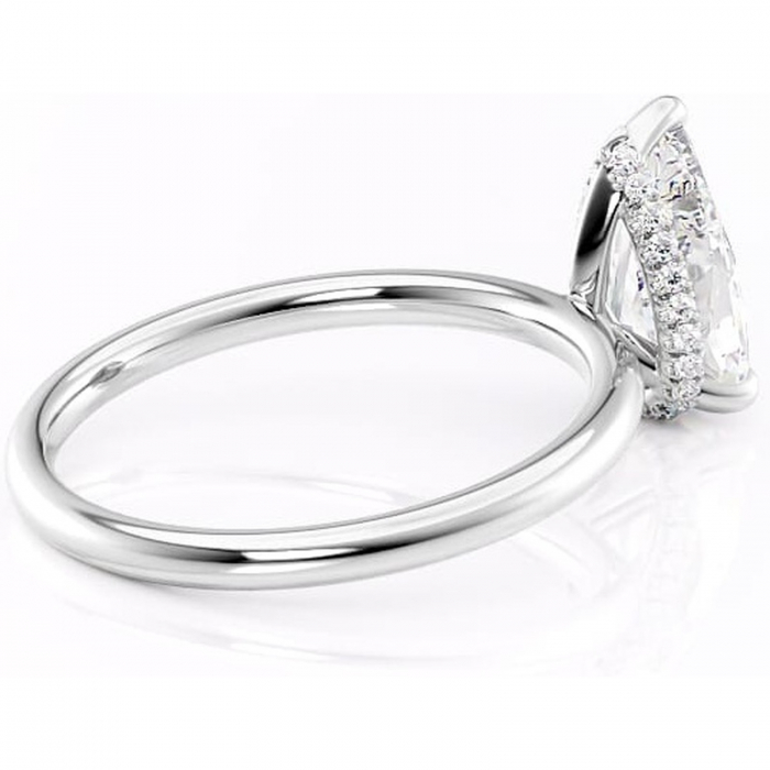 Inel de logodnă Indie din aur Alb 18kt cu moissanite tăietură pară – Solitar rafinată pentru profil înalt | Personalizează și configurează gratuit online [3]