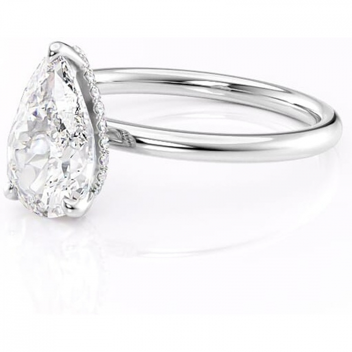 Inel de logodnă Indie din aur Alb 18kt cu moissanite tăietură pară – Solitar rafinată pentru profil înalt | Personalizează și configurează gratuit online [7]