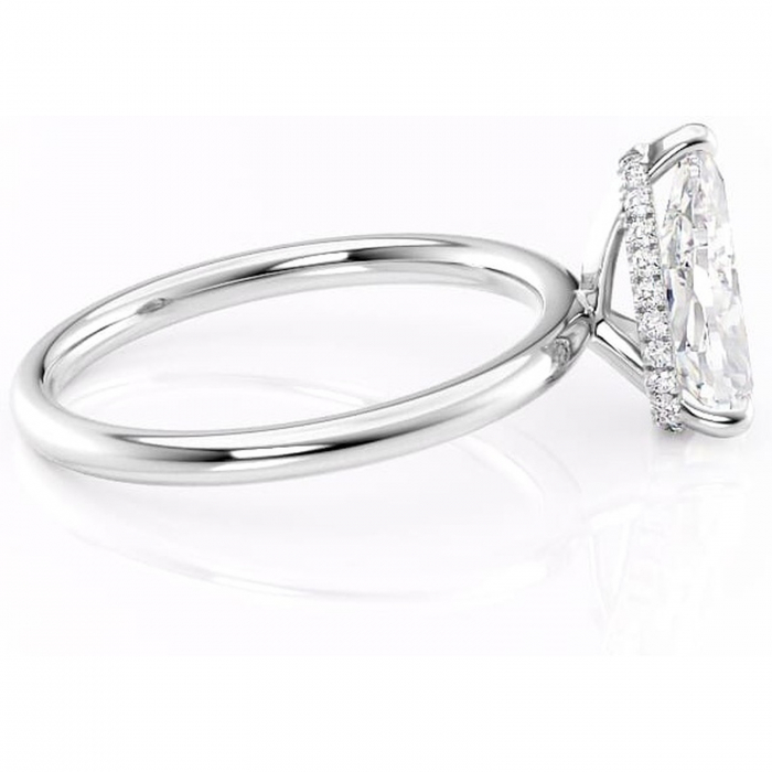 Inel de logodnă Indie din aur Alb 18kt cu moissanite tăietură pară – Solitar rafinată pentru profil înalt | Personalizează și configurează gratuit online [2]