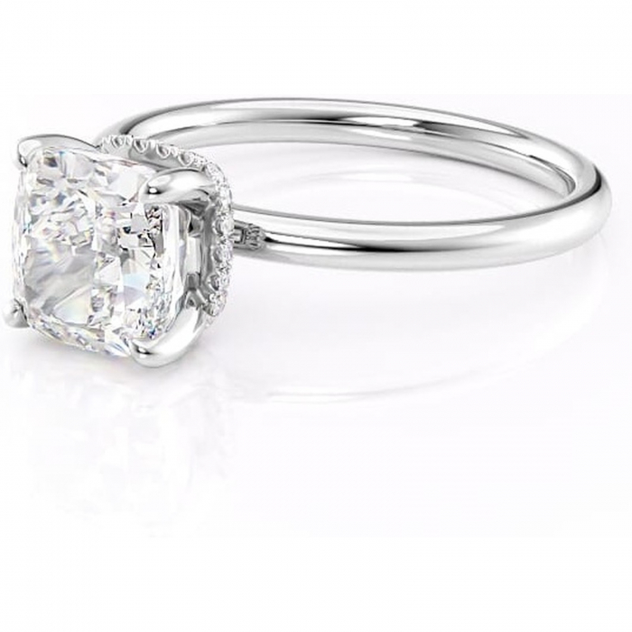 Inel de logodnă Indie din aur Alb 18kt cu moissanite tăietură pernă – Solitar rafinată pentru profil înalt | Personalizează și configurează gratuit online [7]