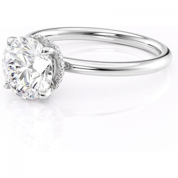 Inel de logodnă Indie din aur Alb 14kt cu moissanite tăietură rotundă – Solitar rafinată pentru profil înalt | Personalizează și configurează gratuit online [7]