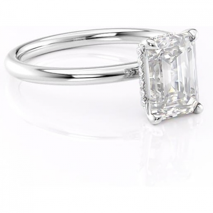 Inel de logodnă Indie din aur Alb 14kt cu moissanite tăietură smarald – Solitar rafinată pentru profil înalt | Personalizează și configurează gratuit online [1]