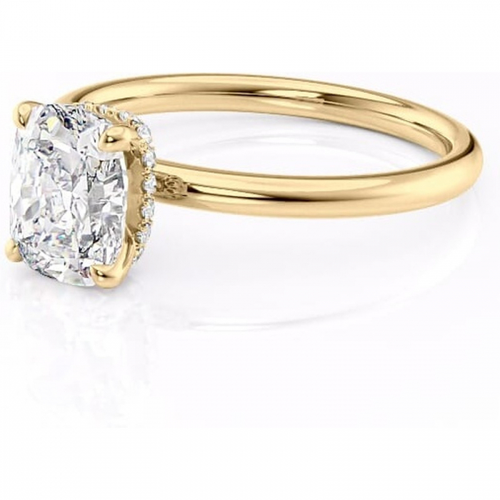 Inel de logodnă Indie din aur Galben 14kt cu moissanite tăietură pernă – Solitar rafinată pentru profil înalt | Personalizează și configurează gratuit online [7]