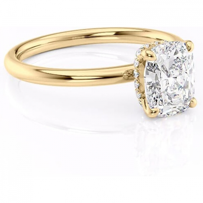 Inel de logodnă Indie din aur Galben 14kt cu moissanite tăietură pernă – Solitar rafinată pentru profil înalt | Personalizează și configurează gratuit online [1]