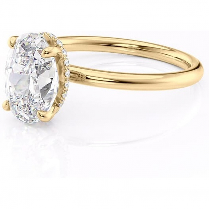 Inel de logodnă Indie din aur Galben 14kt cu moissanite tăietură ovală – Solitar rafinată pentru profil înalt | Personalizează și configurează gratuit online [7]