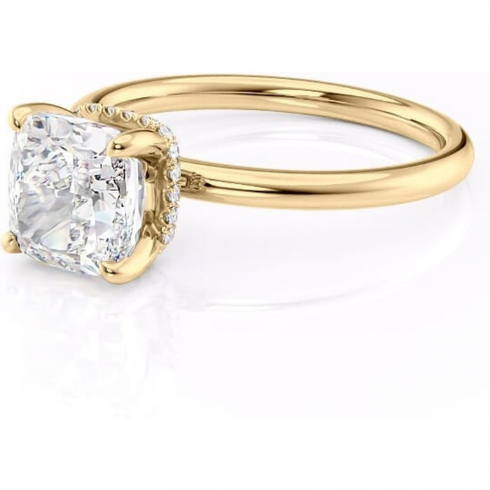 Inel de logodnă Indie din aur Galben 18kt cu moissanite tăietură pernă – Solitar rafinată pentru profil înalt | Personalizează și configurează gratuit online [7]