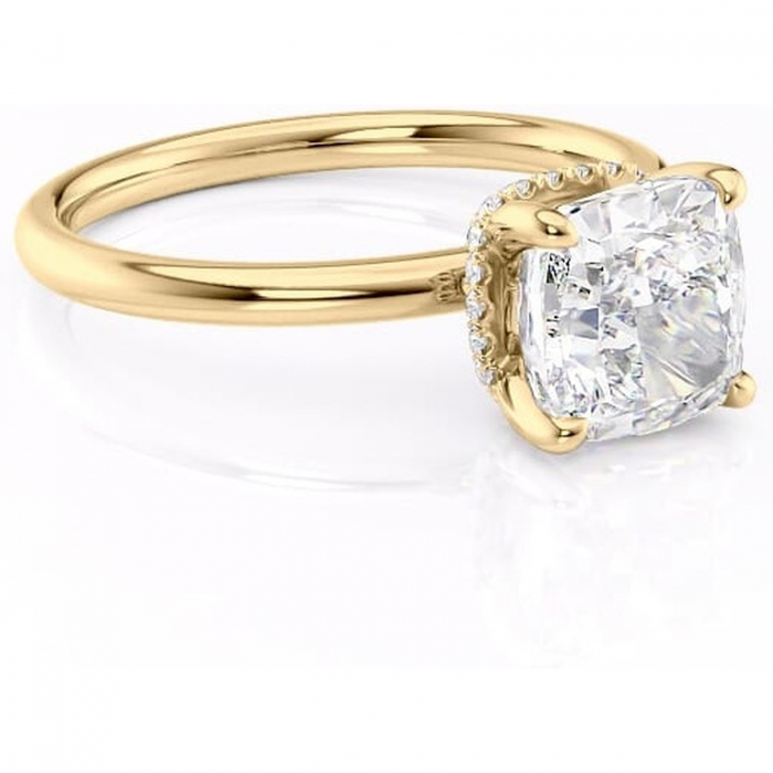 Inel de logodnă Indie din aur Galben 18kt cu moissanite tăietură pernă – Solitar rafinată pentru profil înalt | Personalizează și configurează gratuit online [1]