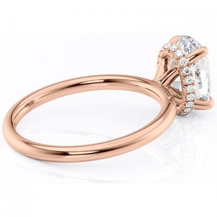 Inel de logodnă Indie din aur Rose 14kt cu moissanite tăietură ovală – Solitar rafinată pentru profil înalt | Personalizează și configurează gratuit online [3]
