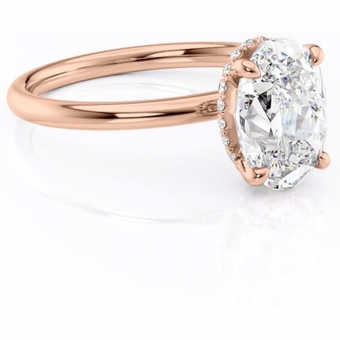 Inel de logodnă Indie din aur Rose 14kt cu moissanite tăietură ovală – Solitar rafinată pentru profil înalt | Personalizează și configurează gratuit online [1]