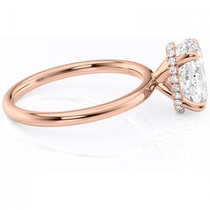 Inel de logodnă Indie din aur Rose 14kt cu moissanite tăietură ovală – Solitar rafinată pentru profil înalt | Personalizează și configurează gratuit online [2]