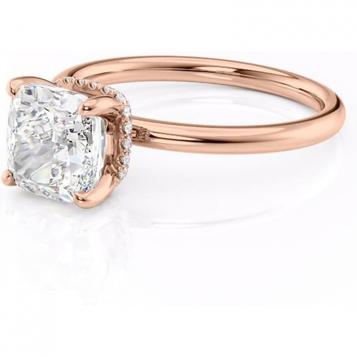 Inel de logodnă Indie din aur Rose 18kt cu moissanite tăietură pernă – Solitar rafinată pentru profil înalt | Personalizează și configurează gratuit online [7]