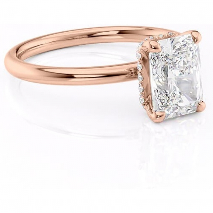 Inel de logodnă Indie din aur Rose 14kt cu moissanite tăietură radiantă – Solitar rafinată pentru profil înalt | Personalizează și configurează gratuit online [1]