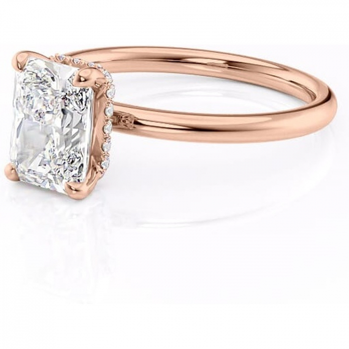 Inel de logodnă Indie din aur Rose 14kt cu moissanite tăietură radiantă – Solitar rafinată pentru profil înalt | Personalizează și configurează gratuit online [7]