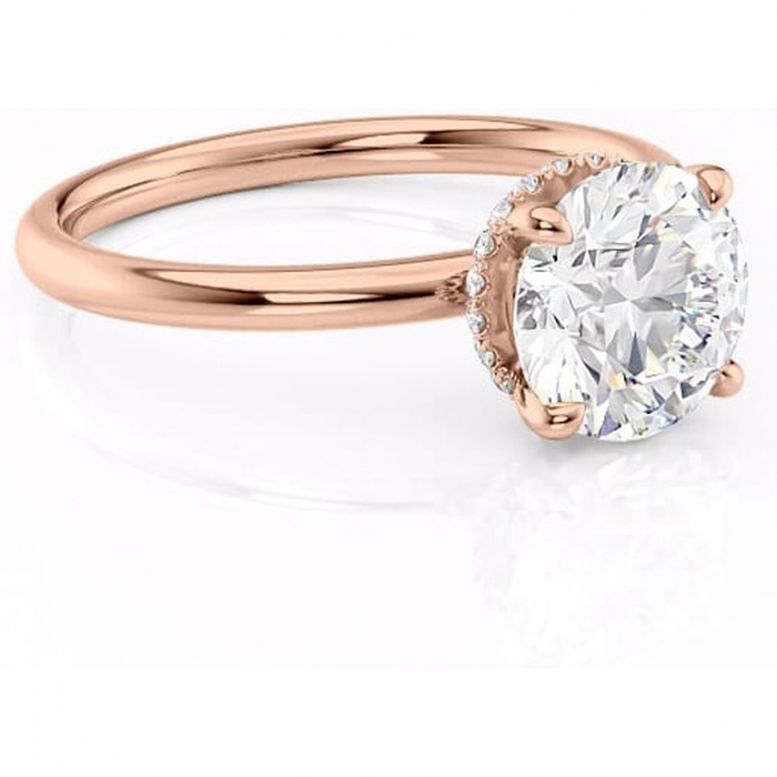 Inel de logodnă Indie din aur Rose 14kt cu moissanite tăietură rotundă – Solitar rafinată pentru profil înalt | Personalizează și configurează gratuit online [1]