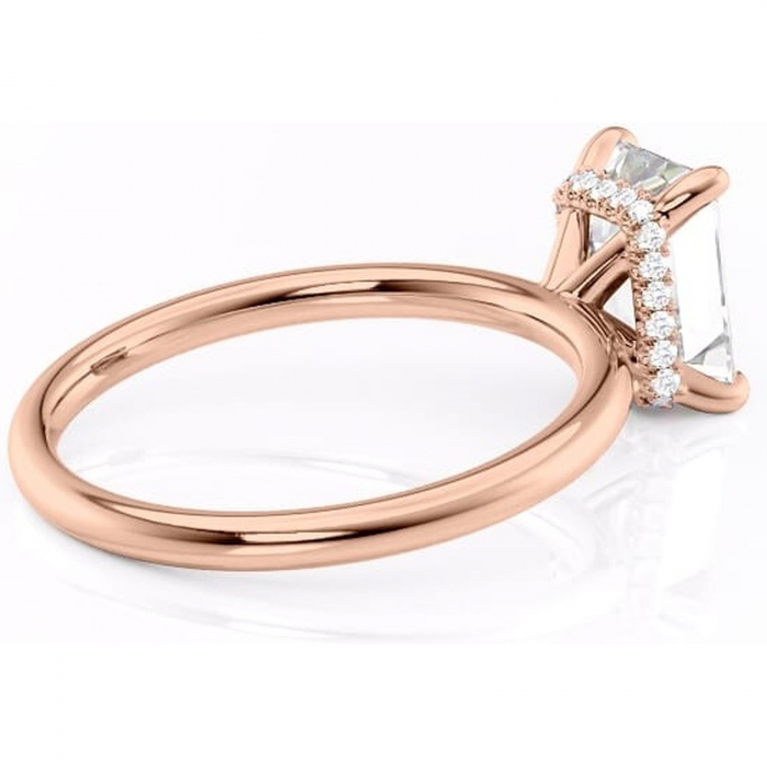 Inel de logodnă Indie din aur Rose 14kt cu moissanite tăietură smarald – Solitar rafinată pentru profil înalt | Personalizează și configurează gratuit online [3]