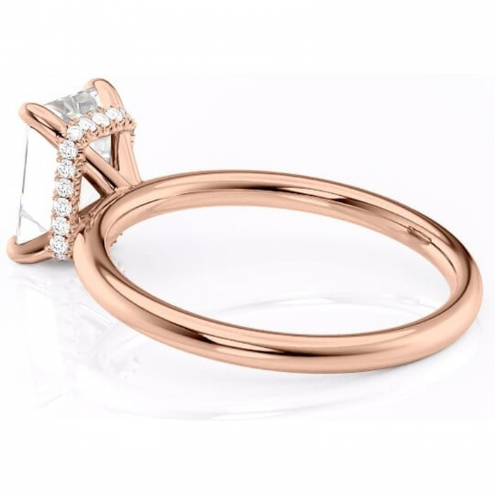Inel de logodnă Indie din aur Rose 14kt cu moissanite tăietură smarald – Solitar rafinată pentru profil înalt | Personalizează și configurează gratuit online [5]