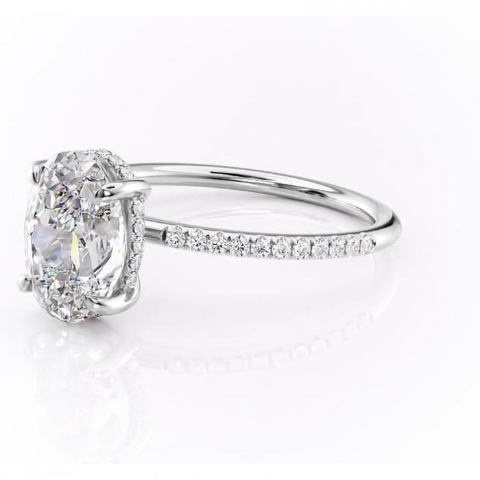Inel de logodnă Isadora din aur Alb 14kt cu moissanite tăietură ovală – Montură pavé rafinată pentru profil înalt | Personalizează și configurează gratuit online [7]