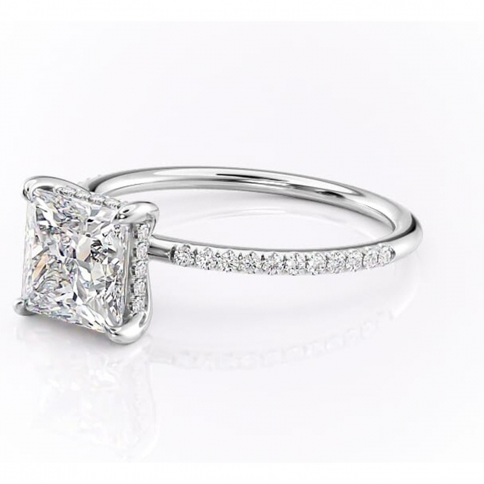 Inel de logodnă Isadora din aur Alb 14kt cu moissanite tăietură princess – Montură pavé rafinată pentru profil înalt | Personalizează și configurează gratuit online [7]