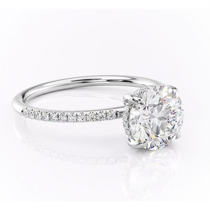 Inel de logodnă Isadora din aur Alb 14kt cu moissanite tăietură rotundă – Montură pavé rafinată pentru profil înalt | Personalizează și configurează gratuit online [1]